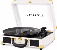 Victrola Journey Bluetooth Portable Suitcase Record Player – with Built-in Speakers, 3 Speed Vinyl Record Player, RCA Out, Headphone Jack (White) thumbnail 1