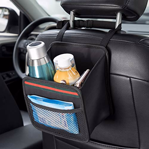 Car Organizer Back Seat,Hanging Premium Car Seat Organizer,Waterproof Odorless Fabric Mini Trash Bag (Black 9X7.8 in)