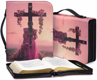 Large Bible Cover Case for Women Men Cross Floral Leather Bible Case with Bookmark Church Bag Book Carrying Case Pink thumbnail 4