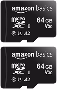 Amazon Basics microSDXC Memory Card with Full Size Adapter, A2, U3, Read Speed up to 100 MB/s, 64GB, Black (2pack) thumbnail 1