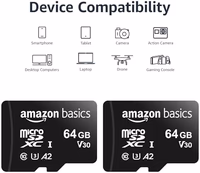 Amazon Basics microSDXC Memory Card with Full Size Adapter, A2, U3, Read Speed up to 100 MB/s, 64GB, Black (2pack) thumbnail 3