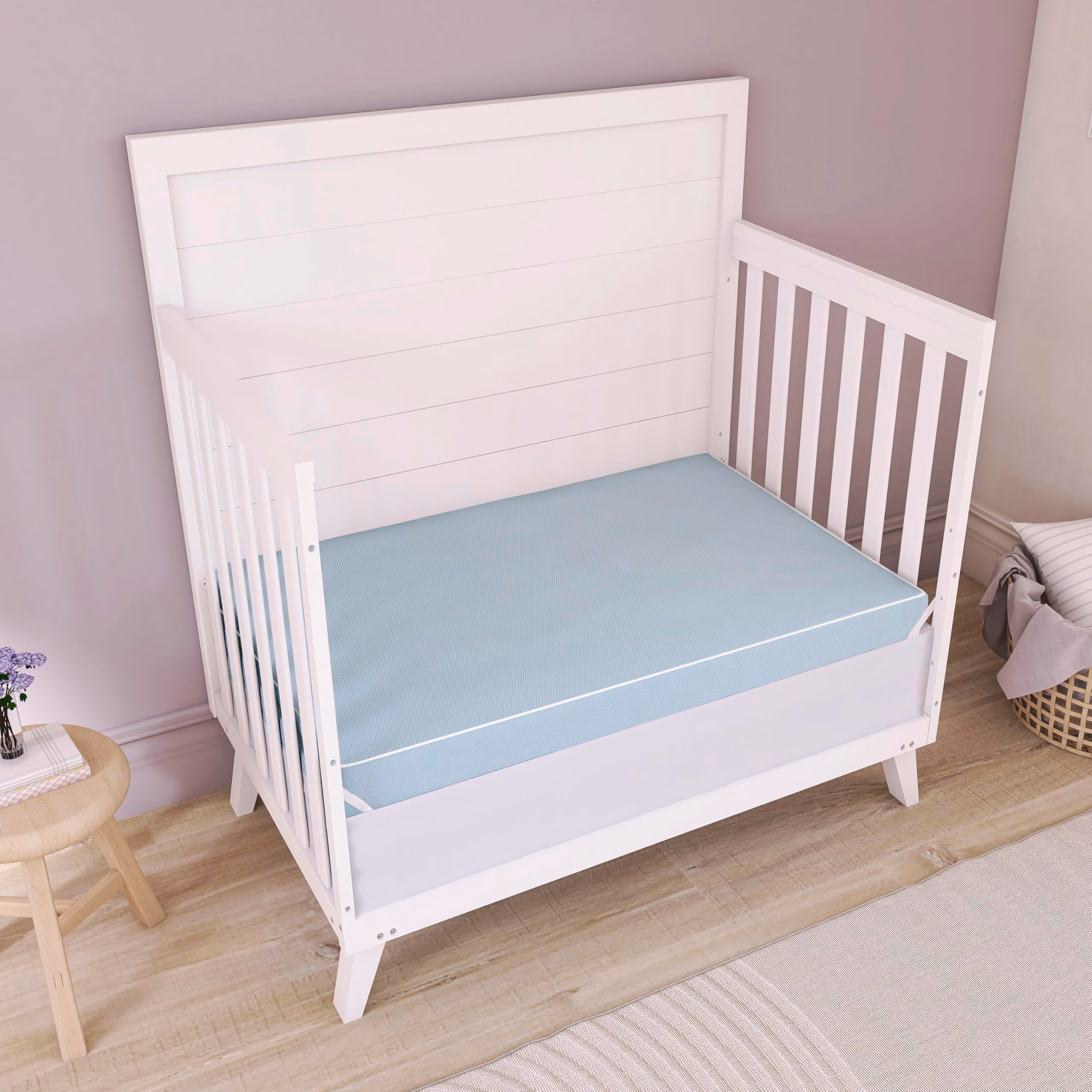 Dream On Me Snuggles Extra Firm Dual-Sided Baby Crib Mattress with Breathable Fabric, Water & Odor Resistant, GREENGUARD Gold Certified, Fits Mini & Portable Cribs (38”x 24”x 3”) - Blue Mist thumbnail 2
