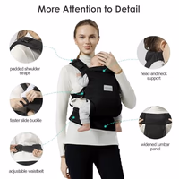 Baby Carrier Newborn to Toddler, Easy Adjustable Toddler Carrier for 7-30lbs, Baby Holder Wrap Carrier, Breathable Mesh Fabric Infant Kangaroo Hip Carriers with Lumbar Support, Black thumbnail 3