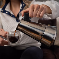 London Sip Stainless Steel Stovetop Espresso Maker Moka Pot Italian Coffee Percolator, Silver, 10 Espresso Cups thumbnail 3