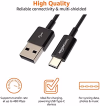 Amazon Basics USB-C to USB-A 2.0 Fast Charger Cable, 480Mbps Data Transfer Speed, USB-IF Certified, for Apple iPhone 16/15, iPad, Samsung Galaxy, Tablets, Car, 3ft, Black thumbnail 3