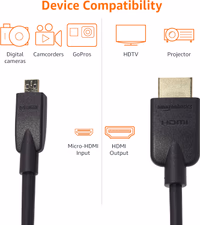 Amazon Basics Micro HDMI to HDMI Display Cable, 18Gbps High-Speed, 4K@60Hz, 2160p, 48-Bit Color, Ethernet Ready, 6 Foot, Black thumbnail 3