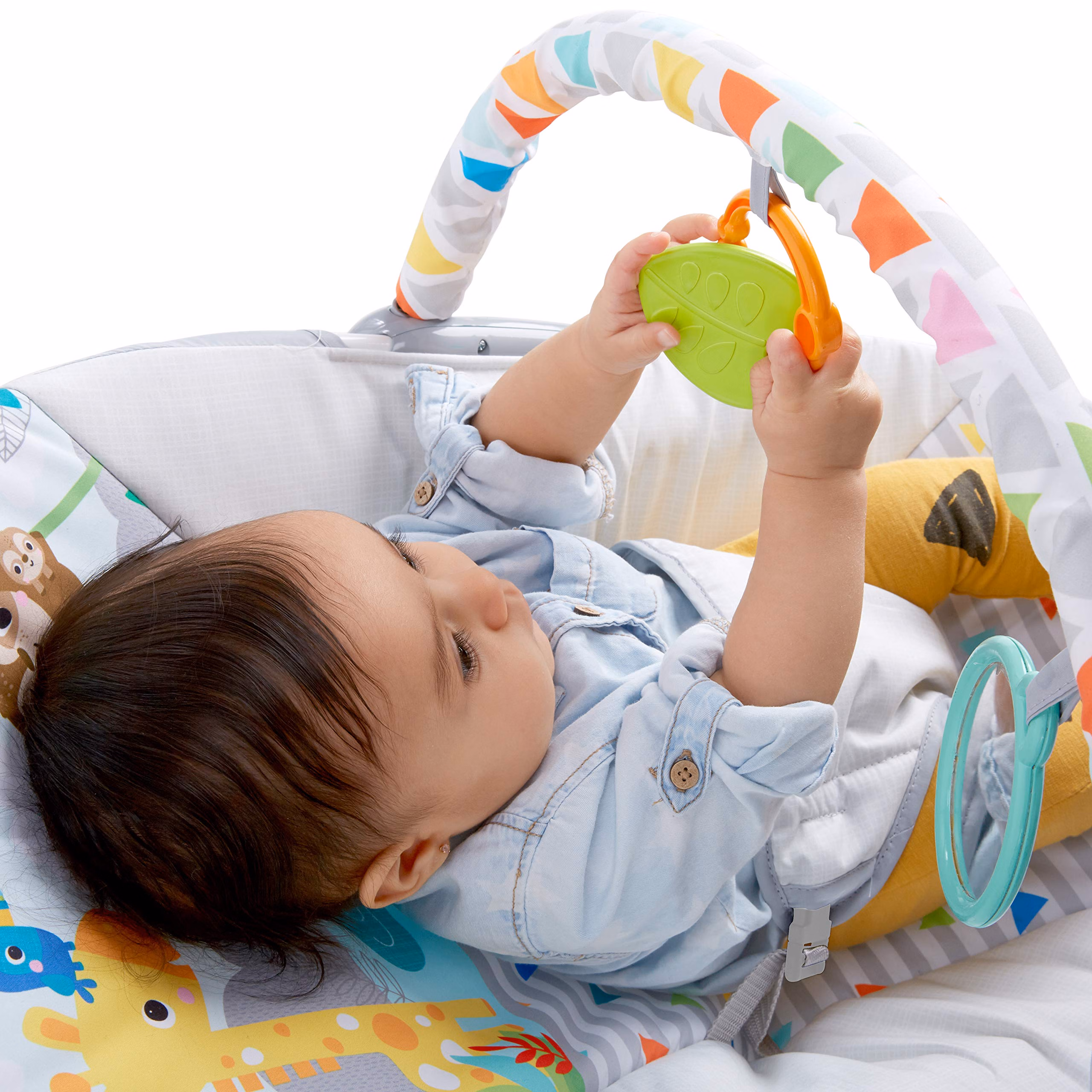 Bright Starts Baby Bouncer Soothing Vibrations Infant Seat - Removable -Toy Bar, Nonslip Feet, 0-6 Months Up to 20 lbs (Safari Fun) thumbnail 4