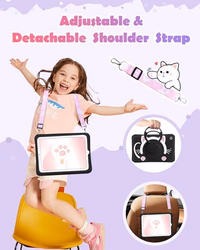 Wazzasoft for iPad 9th/8th/7th Generation Case 10.2 Inch Girls Cute Black Cat Cover Kawaii Girly Cartoon with Rotating Handle Stand & Strap Soft Silicone Funda for Apple iPad Cases 9th/8th/7th Gen thumbnail 3