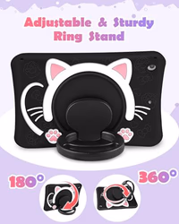 Wazzasoft for iPad 9th/8th/7th Generation Case 10.2 Inch Girls Cute Black Cat Cover Kawaii Girly Cartoon with Rotating Handle Stand & Strap Soft Silicone Funda for Apple iPad Cases 9th/8th/7th Gen thumbnail 4