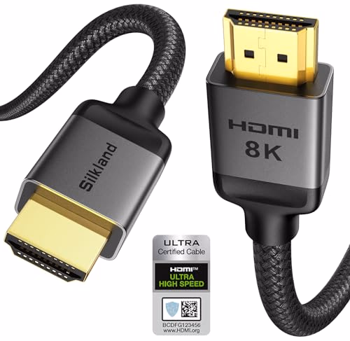 Silkland Short 10K 8K HDMI 2.1 Cable 1.5ft Certified, (Nylon Soft Braid) Ultra High Speed HDMI Cable [8K@60Hz, 4K@240Hz 120Hz] 48Gbps, HDR10, eARC, ARC, HDCP 2.3, Compatible for PS5/Xbox/Roku TV