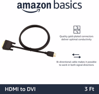 Amazon Basics HDMI-A to DVI (Male) Adapter Cable, Bi-Directional 1080P, Gold-Plated, 3 ft/0.9 m, Single Pack, Black thumbnail 2