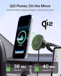 Belkin Wireless Car Charger, Magnetic Wireless Phone Mount for EV w/ 1M USB C Cable, Qi2 MagSafe Compatible Fast Charging for iPhone 17, Galaxy S25, Pixel 10, & More - Travel Accessories - Black thumbnail 2
