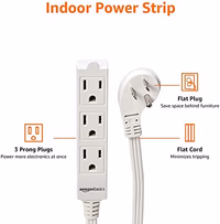 Amazon Basics 3-Prong Indoor Rectangle Extension Cord Power Strip, Flat Plug, Space-Saving, Grounded, 13 Amps, 1625 Watts, 125 VAC, 6 ft, White, 2-Pack thumbnail 3