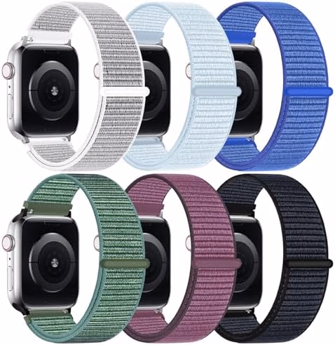 6 Pack Nylon Sport Loop Band Compatible with Apple Watch Band 38mm 40mm 41mm 42mm 44mm 45mm 46mm 49mm Women Men, Soft Adjustable Braided Replacement Straps for iWatch Series 11 10 9 8 7 6 5 4 3 2 1 SE Ultra